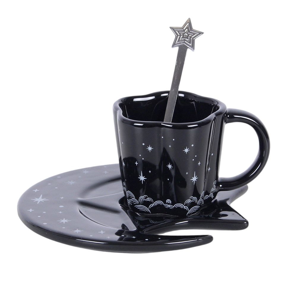Something Different - Spellbound Sky, Saucer and Spoon Set Espresso Cup - Black/White